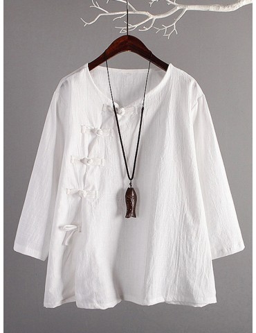 Vintage Cross-body Buckle Solid Color Shirts