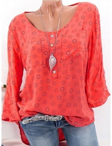 Polka Dot Print Long Sleeve Casual Blouse For Women