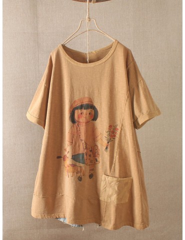 Print Cartoon Girl Short Sleeve Casual T-Shirt