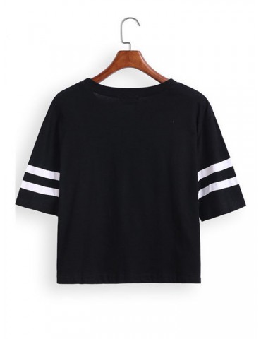 Stripe Letter Print Short Sleeve O-neck Casual T-shirts