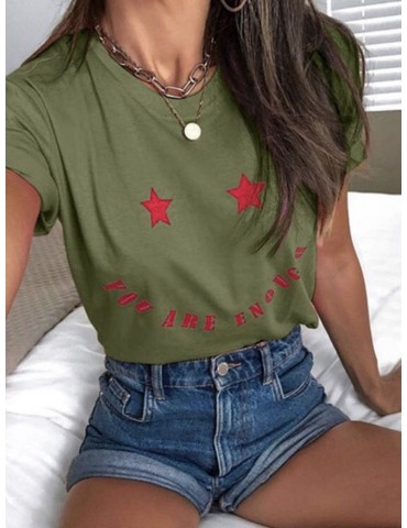 Smile Face Letter Print Short Sleeve Casual T-shirt