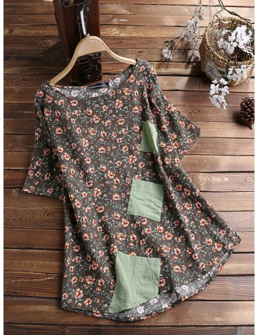 Print Floral Patchwork Short Sleeve T-Shirt