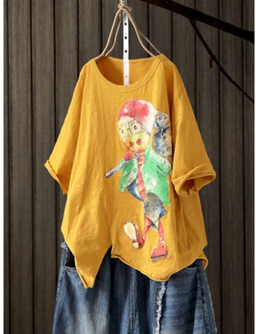 Print Cartoon Half Sleeve Casual T-Shirt