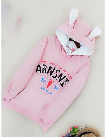 Print Rabbit Long Sleeve Hooded Sweatshirt