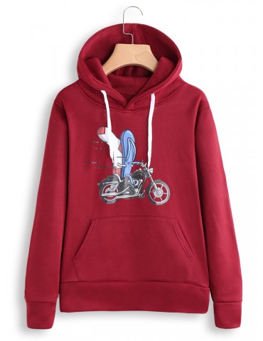 Print Slipper Bike Front Pocket Hooded Sweatshirt