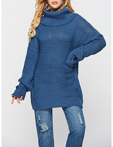 Women Solid Color Turtleneck Sweater