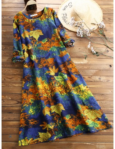 Floral Printed Long Sleeve Vintage Maxi Dresses