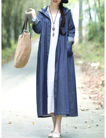 Casual Long Sleeve Hooded Denim Coat for Women