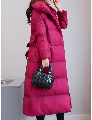 Casual Waist Long Down Cotton Coat for Women