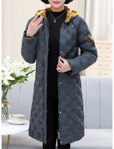 Casual Long Sleeve Hooded Long Cotton Coat