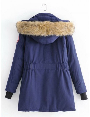 Faux Fur Hooded Long Sleeve Cotton Coat