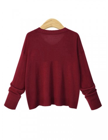 Solid Color V-Neck Long Sleeve Knit Sweater