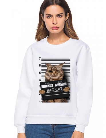 O-neck Long Sleeve Cat Printed Sweatshirts