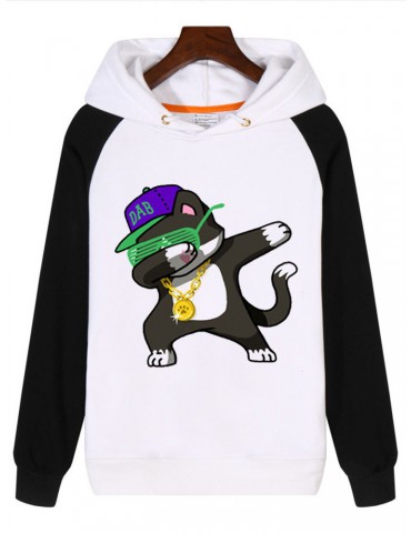 Cat Printed Swag Hooded Long Sleeve Hoodie