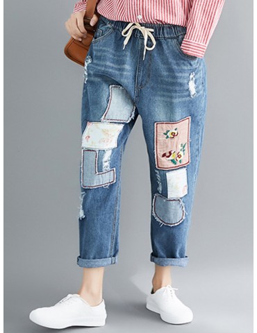 Casual Embroidered Denim Pants for Women