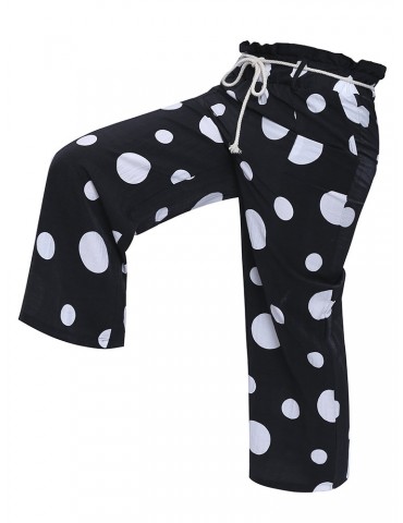 Polka Dot Elastic Waist Drawstring Loose Pants