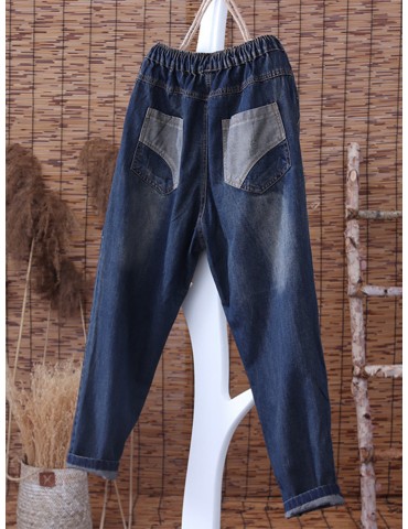 Vintage Patchwork Star Face Harem Denim