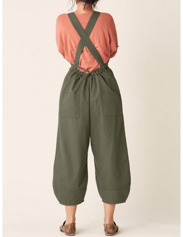 Bib Cargo Pocket Drawstring Overalls Jumpsuit